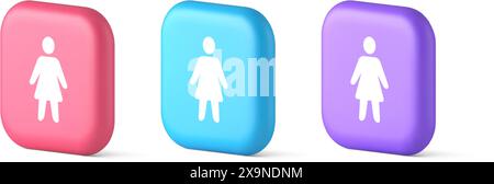 Femme silhouette membre du personnel méconnaissable personne bouton profil utilisateur interface 3d réaliste rose bleu et violet icônes. Avatar humain de genre féminin Illustration de Vecteur