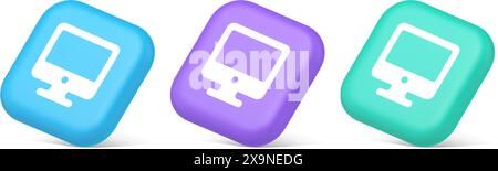 Bouton de connexion du moniteur d'ordinateur Cyberspace technologie numérique 3d icônes bleues mauves et vertes réalistes. Navigation sur Internet, affichage de la recherche Illustration de Vecteur
