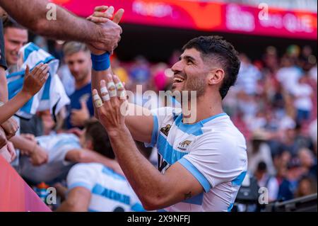 1er juin 2024, Madrid, Madrid, Espagne : Schulz allemand d'Argentine encourage les fans pendant Madrid Rugby Sevens au stade Civitas Metropolitano le 1er juin 2024 à Madrid, Espagne. (Crédit image : © Alberto Gardin/ZUMA Press Wire) USAGE ÉDITORIAL SEULEMENT! Non destiné à UN USAGE commercial ! Banque D'Images