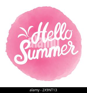 Bonjour été sur aquarelle. Modèles de logo de l'heure d'été. Étiquette de conception typographique isolée. Lettres des fêtes d'été pour invitation, carte de vœux Illustration de Vecteur