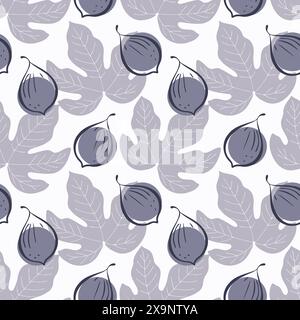 Figues sans couture motif avec des fruits et des feuilles, couleurs grises. Fond blanc. Illustration vectorielle Illustration de Vecteur