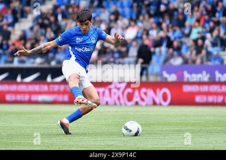 Genk, Belgique. 02 juin 2024. Alejandro Galarza de Genk photographié en action lors d'un match de football entre le KRC Genk et le KAA Gent, dimanche 2 juin 2024 à Genk, un play-off européen pour une place dans la compétition européenne de football de la saison prochaine, à l'issue de la première division 'Jupiler Pro League' 2023-2024 du championnat belge. BELGA PHOTO JOHAN Eyckens crédit : Belga News Agency/Alamy Live News Banque D'Images
