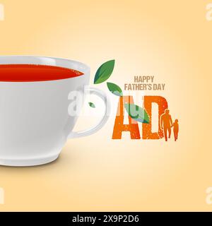 Bonne fête des pères thé café concept. Tasse blanche avec cravate rouge belle conception d'idée d'entreprise avec la typographie de texte de logo de fête des pères heureux isolé Illustration de Vecteur