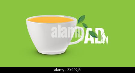 Bonne fête des pères thé café concept. Tasse blanche avec cravate rouge belle conception d'idée d'entreprise avec la typographie de texte de logo de fête des pères heureux isolé Illustration de Vecteur