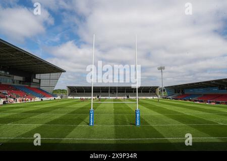 Vue générale de l'intérieur du Salford Community Stadium, domicile des Salford Red Devils devant le match de la Betfred Super League Round 13 Salford Red Devils vs London Broncos au Salford Community Stadium, Eccles, Royaume-Uni, le 2 juin 2024 (photo de Gareth Evans/News images) Banque D'Images