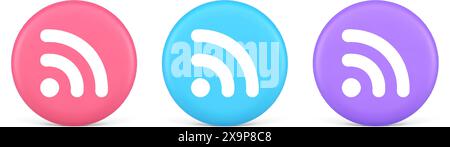 WiFi bouton d'accès disponible signal de connexion Internet sans fil 3d réaliste rose bleu et violet icônes. Partage du trafic en ligne mondial sur le réseau Wi-fi Illustration de Vecteur