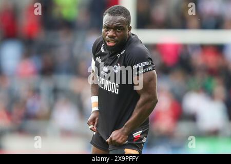 Eccles, Royaume-Uni. 02 juin 2024. Sadiq Adebiyi des London Broncos lors du match de la Betfred Super League Round 13 Salford Red Devils vs London Broncos au Salford Community Stadium, Eccles, Royaume-Uni, le 2 juin 2024 (photo par Gareth Evans/News images) à Eccles, Royaume-Uni le 6/2/2024. (Photo de Gareth Evans/News images/SIPA USA) crédit : SIPA USA/Alamy Live News Banque D'Images