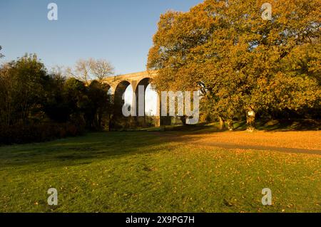 Le viaduc de Porthkerry se trouve parmi les couleurs d'automne du parc Porthkerry, à Barry, au sud du pays de Galles. Banque D'Images