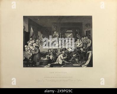 Illustration en noir et blanc : « humours of Election Entertainment ». Gravure d'après William Hogarth (1697 - 1764) de sa série, 'The Election' Banque D'Images