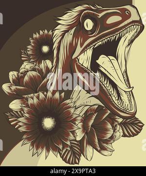 Illustration vectorielle de Velociraptor Dinosaur avec fleur Illustration de Vecteur
