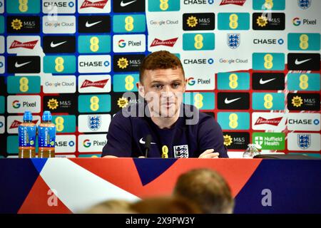 Darlington, Royaume-Uni. 02 juin 2024. Le joueur anglais Kieran Trippier s’adressant aux médias avant leur match contre la Bosnie-Herzégovine dans le cadre de leurs préparatifs pour les prochains Championnats d’Europe de l’UEFA en Allemagne. Crédit : James Hind/Alamy. Banque D'Images