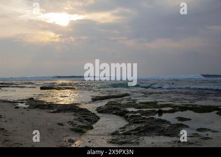 plage à marée basse avec plage de corail, vue horizontale sur la plage du coucher du soleil Banque D'Images