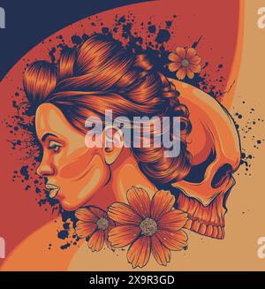 Illustration vectorielle de Dead Girl avec crâne Illustration de Vecteur