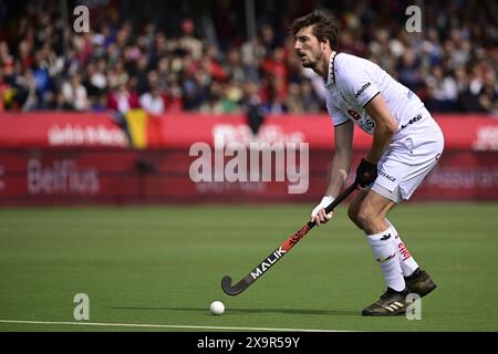 Anvers, Belgique. 02 juin 2024. Antoine Kina, belge, photographié en action lors d'un match de hockey entre l'équipe nationale belge des Red Lions et l'Australie, match 12/16 en phase de groupes de la FIH Pro League masculine 2024, dimanche 2 juin 2024, à Anvers. BELGA PHOTO DIRK WAEM crédit : Belga News Agency/Alamy Live News Banque D'Images