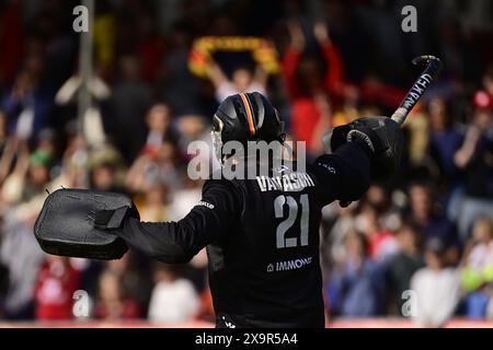 Anvers, Belgique. 02 juin 2024. Le gardien de but belge Vincent Vanasch célèbre lors d'un match de hockey entre l'équipe nationale belge des Red Lions et l'Australie, le match 12/16 en phase de groupes de la FIH Pro League masculine 2024, dimanche 02 juin 2024, à Anvers. BELGA PHOTO DIRK WAEM crédit : Belga News Agency/Alamy Live News Banque D'Images