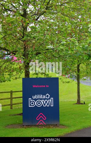 Signalisation au Utilita Bowl, domicile du Hampshire Cricket Club, West End, Southampton, Hampshire Banque D'Images