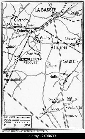 Carte des champs de bataille près de la Bassee pendant la première Guerre mondiale. Tiré de la campagne britannique en France et en Flandre par Arthur Conan Doyle, 1915. Banque D'Images