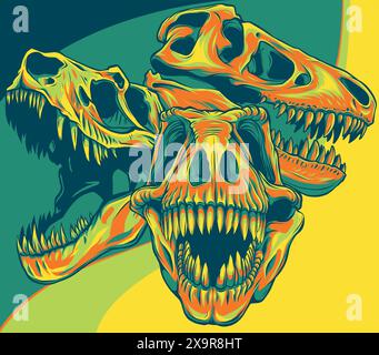 illustration vectorielle d'un ensemble de crânes de dinosaure Illustration de Vecteur