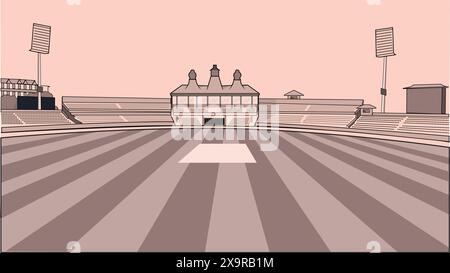 Beau stade de cricket illustration vectorielle sport polyvalent dessin d'art au sol. Illustration de Vecteur