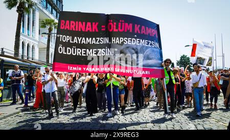 Izmir, Turquie. 02 juin 2024. Les militants des droits des animaux se sont rassemblés dans de nombreuses provinces de Turquie aujourd'hui et ont protesté contre les changements qui prévoient d'apporter à la "Loi sur la protection des animaux". Initiatives, défenseurs des droits des animaux et l'Association du Barreau d'Izmir ont pris la parole lors du rassemblement de la Justice et se sont opposés à la loi. Si la loi est adoptée, les chiens errants dont la population a augmenté seront collectés, et s’ils ne sont pas adoptés dans les 30 jours, ils seront euthanasiés. Crédit : İdil Toffolo/Alamy Live News Banque D'Images