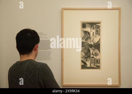 Visiteurs à l'exposition Escher dans le musée de Den Haag, Hollande Banque D'Images