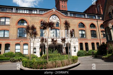 Appartements de luxe (ex-Bryant et May Factory), site du match Girl Strike, Bow, East London, Tower Hamlets, Londres, ROYAUME-UNI Banque D'Images