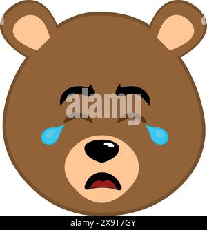 illustration vectorielle visage ours brun grizzly dessin animé pleurant avec des larmes tombant de ses yeux Illustration de Vecteur