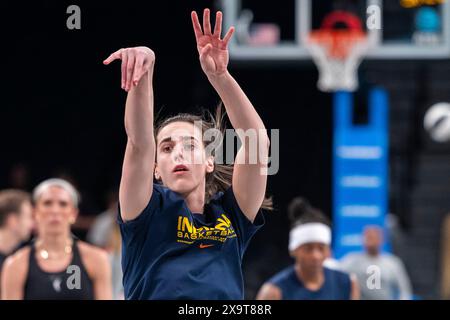 Brooklyn, États-Unis. 02 juin 2024. Fièvre indienne Caitlin Clark se réchauffe avant la première mi-temps face au New York Liberty au Barclays Center le dimanche 2 juin 2024 à New York. Photo de Corey Sipkin/UPI crédit : UPI/Alamy Live News Banque D'Images