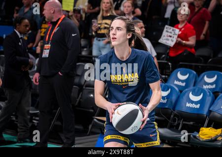 Brooklyn, États-Unis. 02 juin 2024. Fièvre indienne Caitlin Clark se réchauffe avant la première mi-temps face au New York Liberty au Barclays Center le dimanche 2 juin 2024 à New York. Photo de Corey Sipkin/UPI crédit : UPI/Alamy Live News Banque D'Images