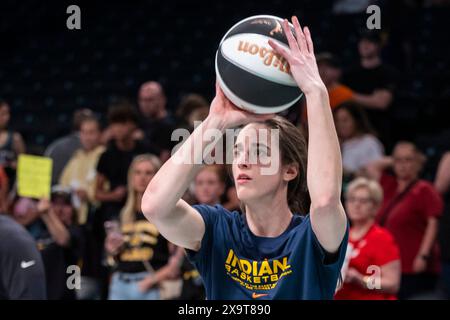 Brooklyn, États-Unis. 02 juin 2024. Fièvre indienne Caitlin Clark se réchauffe avant la première mi-temps face au New York Liberty au Barclays Center le dimanche 2 juin 2024 à New York. Photo de Corey Sipkin/UPI crédit : UPI/Alamy Live News Banque D'Images