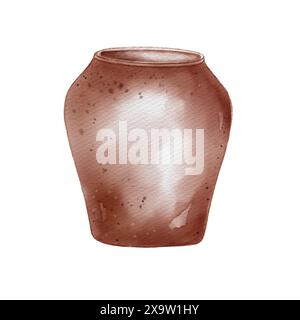 Vase marron illustration aquarelle artisanale isolée. Grand vase large formes uniques dessinées à la main. Vase fait à la main dans une esthétique rustique. Elément pour CER Banque D'Images