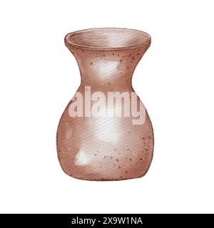 Vase en argile rose illustration à l'aquarelle faite à la main isolé. Grand vase large formes uniques dessinées à la main. Vase artisanal dans une esthétique rustique. Élément pour Banque D'Images