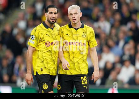 Londres, Angleterre 20240601. Emre Can (tv) du Borussia Dortmund et Julian Ryerson lors de la finale de la Ligue des Champions entre le Borussia Dortmund et le Real Madrid au stade de Wembley. Photo : Svein Ove Ekornesvåg / NTB Banque D'Images