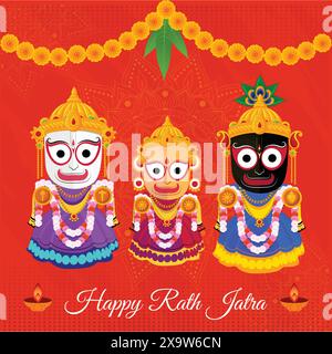 Joyeux Jagannath rath yatra design d'affiche avec fond Illustration de Vecteur