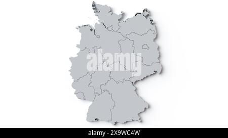 Rendu 3D de la carte de l'Allemagne avec les frontières de l'État Banque D'Images