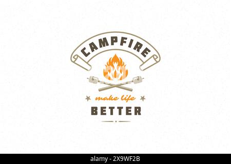 Citez la typographie de citation avec symbole de feu de camp dessiné à la main et guimauves pour les cartes de voeux et les affiches. Le feu de camp rend la vie meilleure phrase avec le design Illustration de Vecteur