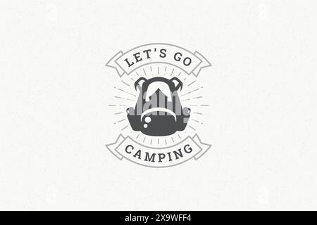 Citez la typographie de citation avec le symbole de sac à dos dessiné à la main et des rubans pour les cartes de voeux et les affiches. Laisse aller phrase de camping avec vecteur d'éléments de conception Illustration de Vecteur