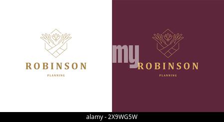 Ligne de geste de mains féminines et logo de vecteur de fleur logo emblème illustration modèle linéaire simple minimal. Graphiques de contour pour le produit cosmétique Illustration de Vecteur