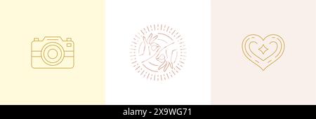 Ensemble d'éléments de conception de décoration de ligne vectorielle - illustrations de mains de coeur et de geste style linéaire minimal simple. Regroupez les graphiques de contour mystique pour l Illustration de Vecteur