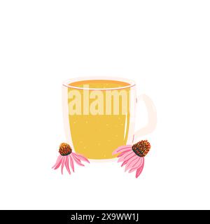 Une tasse apaisante de thé coneflower. Boisson chaude trempée, offrant un arôme doux et des propriétés bénéfiques pour la santé. Bien-être et phytothérapie. Vecteur i Illustration de Vecteur
