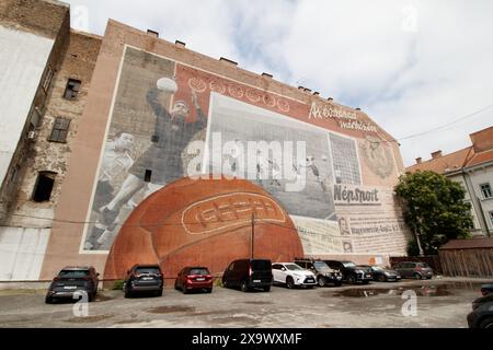 Une murale intitulée « 6:3 » représente la victoire de l’Aranycsapat (« Golden Team ») sur l’Angleterre à Wembley en novembre 1953. Le “match du siècle” a été la première défaite à domicile pour l’Angleterre de tout côté continental, et a été à bien des égards un tournant pour le football anglais, tactiquement, en particulier lorsque dans un match de retour à Budapest six mois plus tard, l'équipe d'Or a envoyé une équipe d'Angleterre avec Billy Wright et Tom Finney 7-1 devant environ 100 000 personnes. Banque D'Images