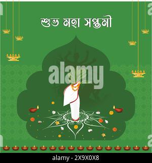 Joyeux maha Saptami puja design d'affiche pour Durga puja Illustration de Vecteur