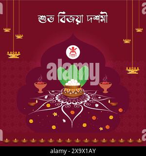 Joyeux Vijaya Dashami poster design pour Durga puja Illustration de Vecteur