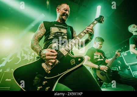 Copenhague, Danemark. 30 mai 2024. Le groupe de death metal danois Asinhell donne un concert au Pumpehuset à Copenhague. Ici le guitariste Michael Poulsen est vu en direct sur scène. (Crédit photo : Gonzales photo - Nikolaj Bransholm). Banque D'Images