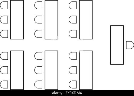 Schéma graphique des sièges en classe. Lectorium, réunion ou conférence, formation, séminaire ou événement d'affaires arrangement de sièges. Bureaux et chaises Illustration de Vecteur
