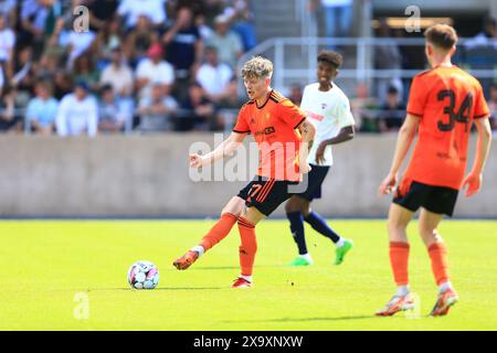 Copenhague, Danemark. 01 juin 2024. Adrian Justinussen (17 ans) de Hilleroed Fodbold vu lors du match NordicBet Liga entre B.93 et Hilleroed Fodbold au stade d'Osterbro à Copenhague. (Crédit photo : Gonzales photo - Christian Midtgaard). Banque D'Images