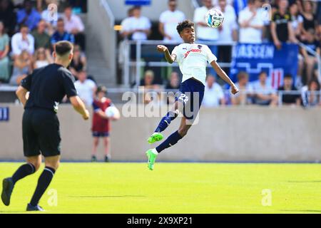 Copenhague, Danemark. 01 juin 2024. Osman Addo (22) du B.93 vu lors du match NordicBet Liga entre B.93 et Hilleroed Fodbold au stade Osterbro de Copenhague. (Crédit photo : Gonzales photo - Christian Midtgaard). Banque D'Images