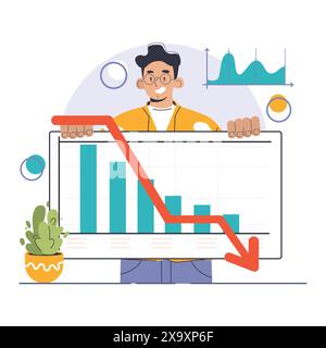 Amortissement et ensemble d'amortissement. Calculer la valeur des actifs de l'entreprise au fil du temps. Durée de vie de l'actif de l'entreprise , évaluation du capital. Rapport financier. Illustration vectorielle plate Illustration de Vecteur