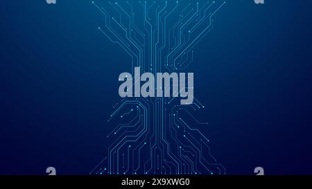 Fond abstrait avec des éléments de ligne de circuit en bleu de technologie Illustration de Vecteur