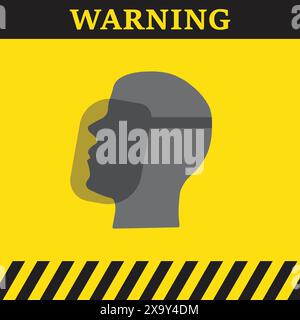 Symbole d'avertissement sur fond jaune avec la tête d'une personne portant un masque de sécurité Illustration de Vecteur